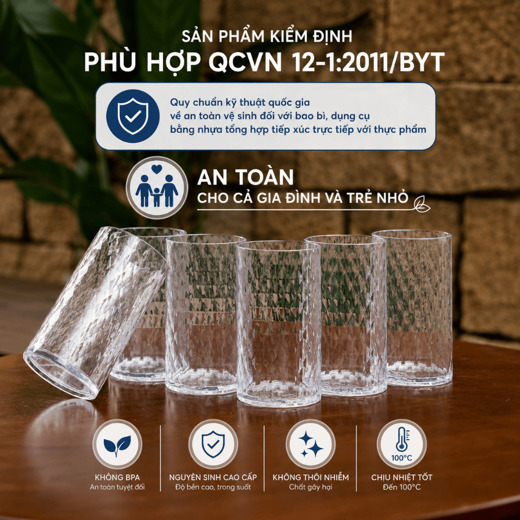Bộ 6 Cốc Nhựa Tritan Cao Cấp NC Plastic 400ml BPA Free - Đạt Kiểm Định SGS, QCVN 12-1:2011/BYT, Chịu Nhiệt 100°C