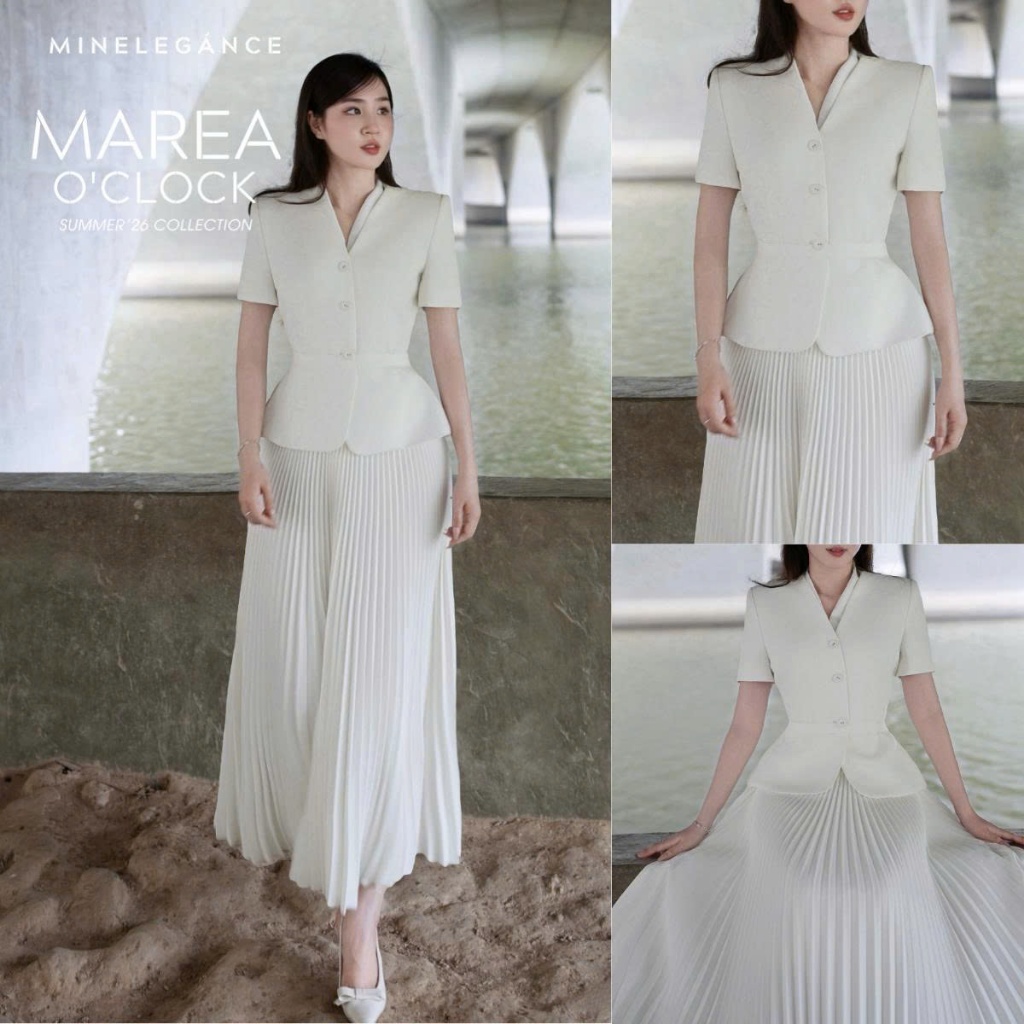MINELEGÁNCE | SET ÁO VEST CÁNH BƯỚM KÈM CHÂN VÁY XẾP LY, SANG TRỌNG - MIN1038
