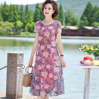 (THANH LÝ LẺ SIZE) Đầm Voan Hoa Cho Mẹ Ngọt Ngào VH54