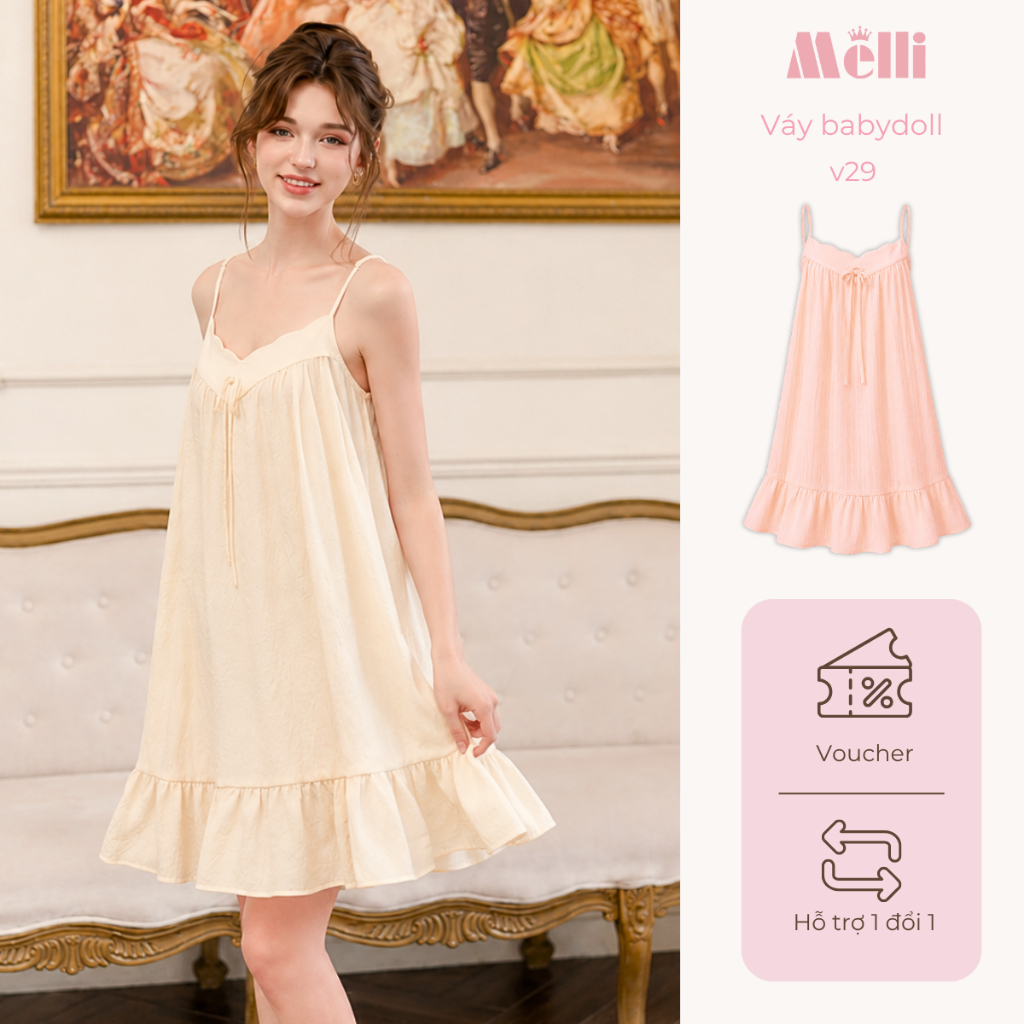 Váy Ngủ Babydoll 2 Dây Nữ Đũi Cotton Cao Cấp – Váy Ngủ Xòe Tiểu Thư Mặc Nhà Mềm Mát