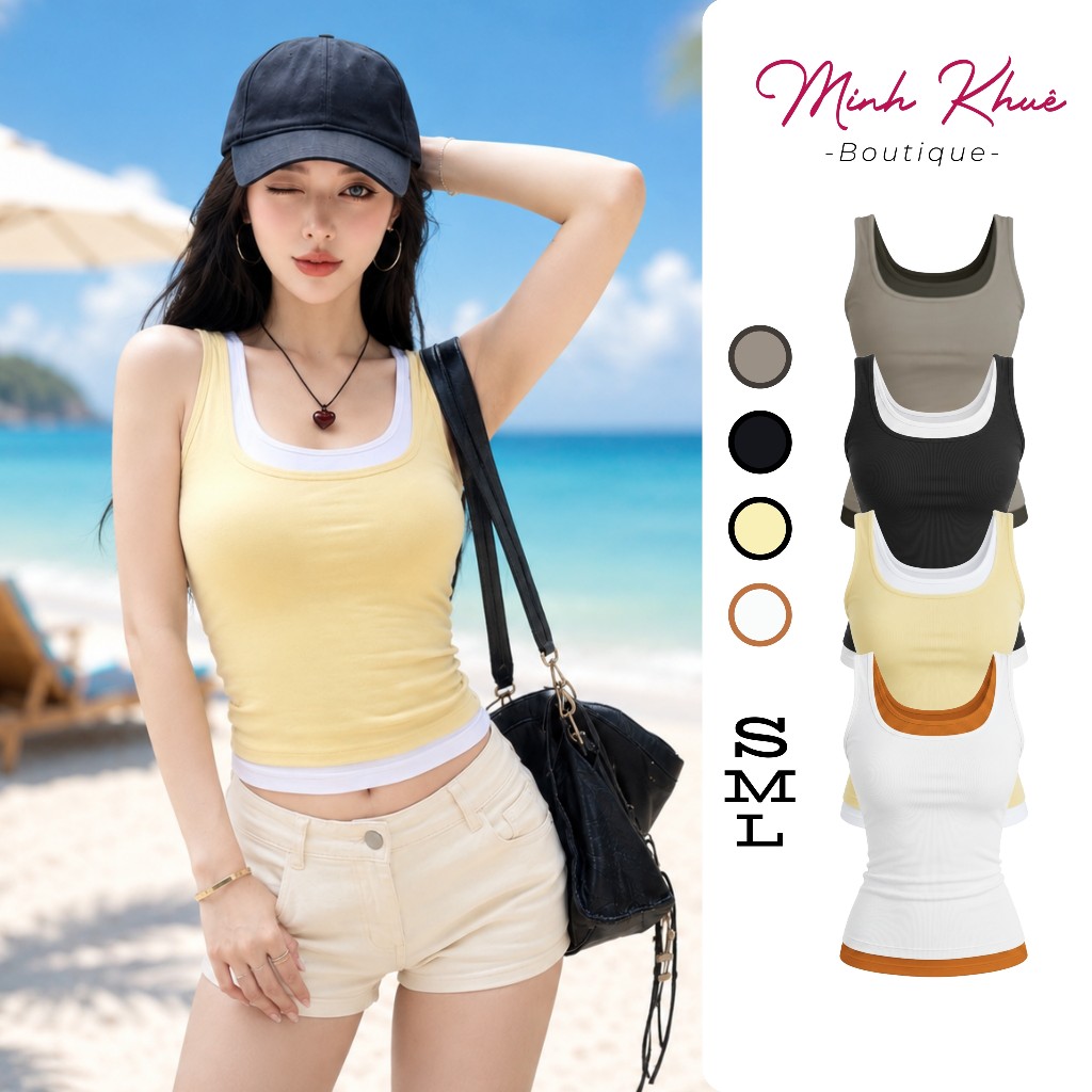 [Mở Bán] Áo Sát Nách Nữ Phối Hai Màu Chất Thun Borip Lụa Kiểu Ba Lỗ Mix Màu 2 Lớp Ôm Body DD37 Minh Khuê Boutique