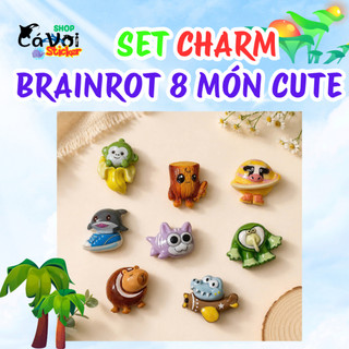 [ĐỘC QUYỀN]  Set Charm Brainrot Tung Tung Xahur Resin 8 Món Khu Rừng Kỳ Quái Ngộ Nghĩnh Trang Trí Dép Cao Cấp Dễ Thương