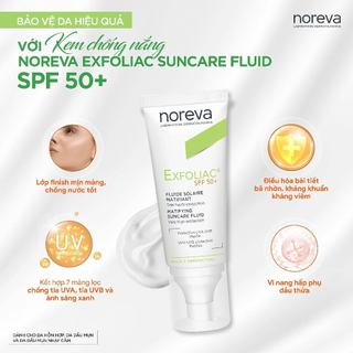 Combo đồng hành cùng hai bước chăm da dầu mụn với Serum Noreva Actipur Peel và Kem Chống Nắng Noreva Exfoliac