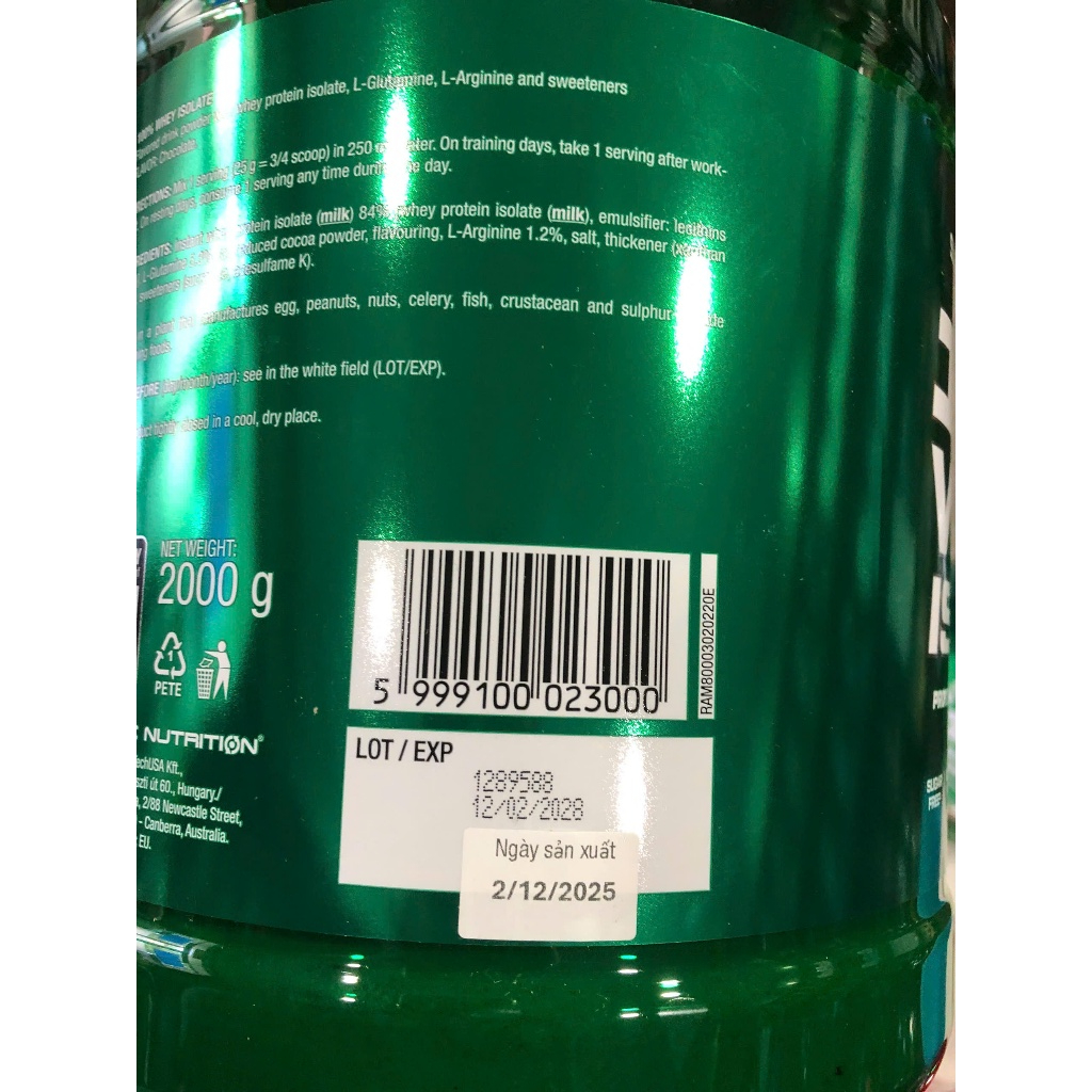 [TẶNG BÌNH] Sữa Bổ Sung Đạm Whey Protein Isolate Scitec - 1816g - KEYGYM