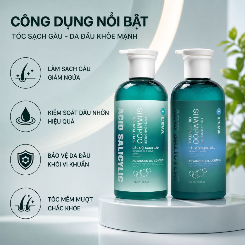 Dầu Gội L'EVA Anti Dandruff 450ml Cho Da Đầu Dầu Và Da Đầu Thường, Hỗ Trợ Giảm Gàu, Làm Sạch Dầu Thừa