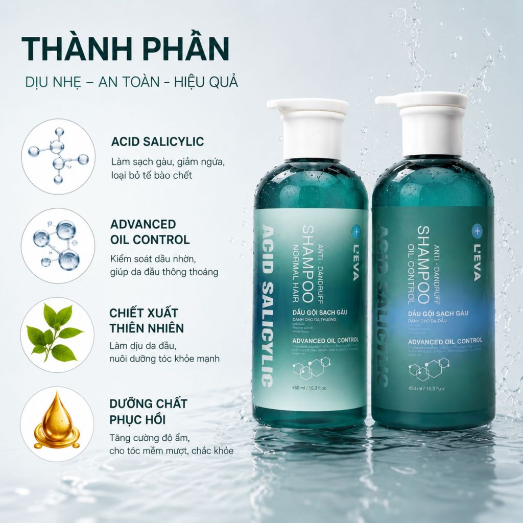 Dầu Gội L'EVA Anti Dandruff 450ml Cho Da Đầu Dầu Và Da Đầu Thường, Hỗ Trợ Giảm Gàu, Làm Sạch Dầu Thừa