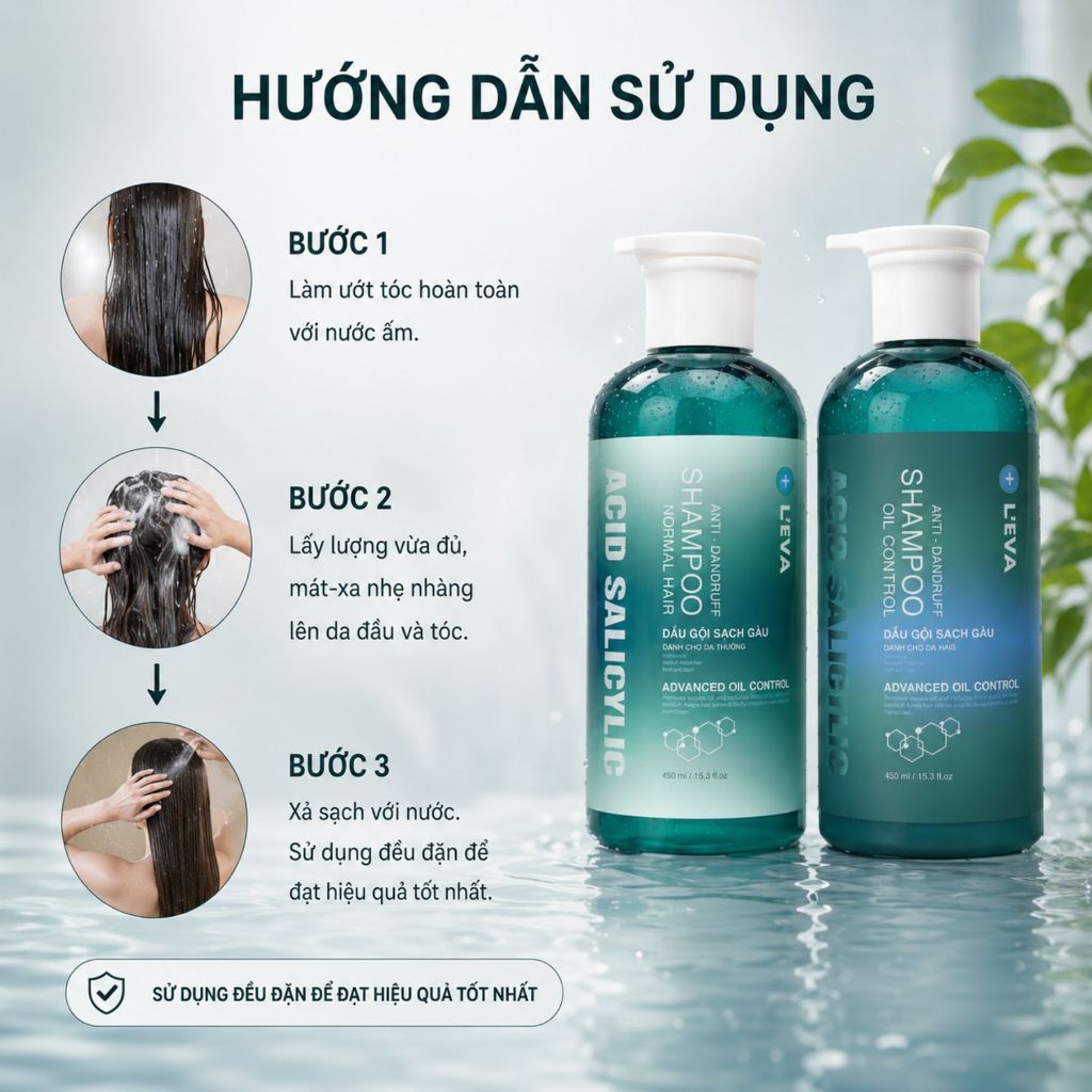 Dầu Gội L'EVA Anti Dandruff 450ml Cho Da Đầu Dầu Và Da Đầu Thường, Hỗ Trợ Giảm Gàu, Làm Sạch Dầu Thừa