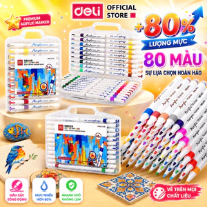 Bút Sơn Màu Acrylic Marker Chính Hãng Deli THÊM 80% MỰC 12/24/36/48/64 Màu Tô Trên Mọi Chất Liệu Chất Lượng Cao