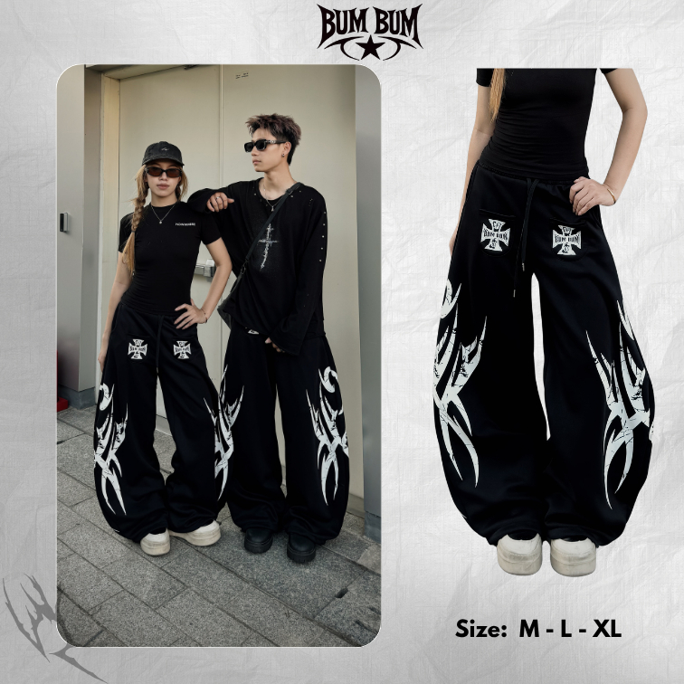 Quần Nỉ Ống Cong Hình In Lửa Ver 2 - Bumbum STU - Quần Nỉ Form Ống Cong,Rộng - Street Pant