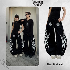 Quần Nỉ Ống Cong Hình In Lửa Ver 2 - Bumbum STU - Quần Nỉ Form Ống Cong,Rộng - Street Pant