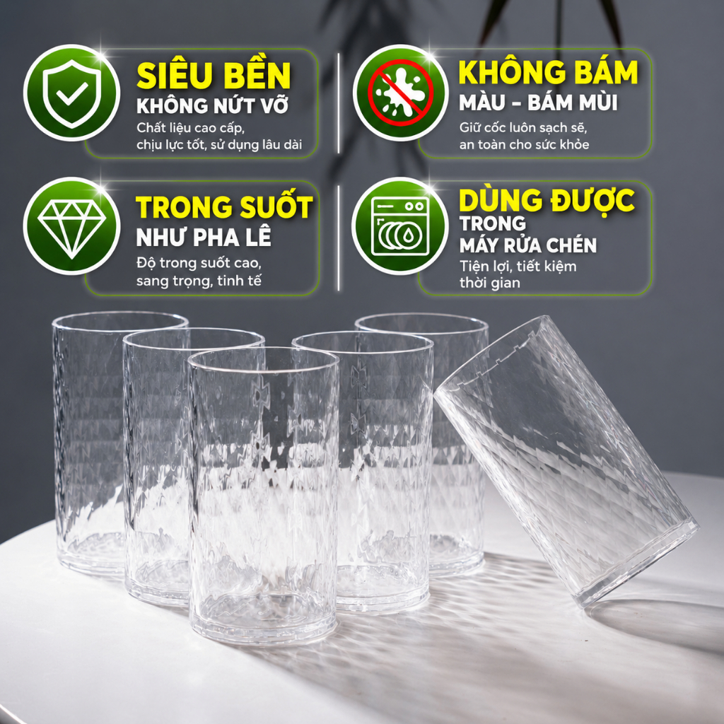 Cốc Tritan Cao Cấp NC Plastic 400ml – Không Chứa BPA, Chịu Nhiệt Đến 100°C, An Toàn Sức Khỏe