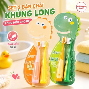 Combo 2 gói Set 2 bàn chải lông mềm kiểu dáng khủng long dễ thương cho bé (4 cái)