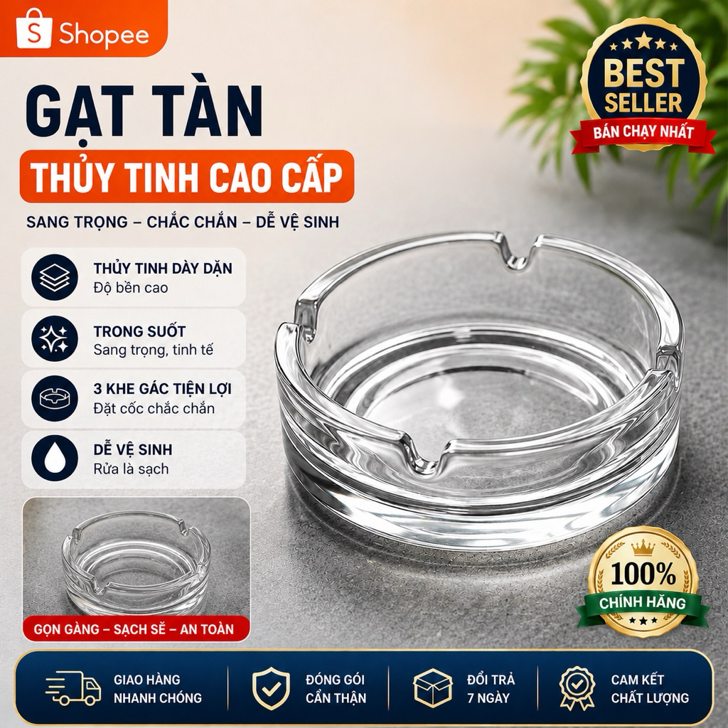 Gạt Tàn Chất Liệu Thuỷ Tinh Trong Suốt Nhiều Mẫu Mã Lịch Sự Sang Trọng