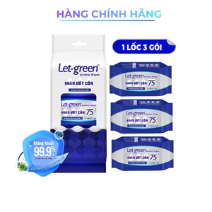 Lốc 3 Gói Khăn Ướt Cồn Mini LET-GREEN 12 Miếng - Kháng Khuẩn 99% Nhỏ Gọn, Tiện Lợi