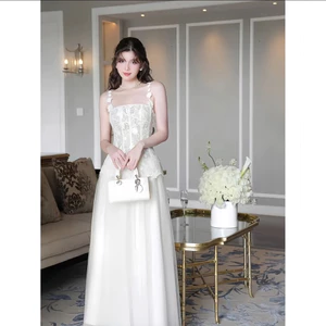 LASY Thời Trang Nữ| Đầm Dự Tiệc 2 Dây Ren Hoa Thiết Kế Tiểu Thư Dáng Xoè