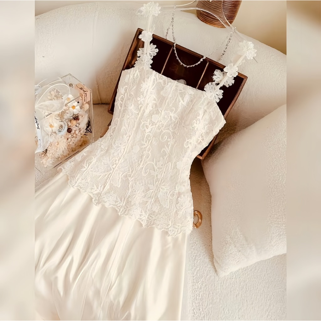 LASY Thời Trang Nữ| Đầm Dự Tiệc 2 Dây Ren Hoa Thiết Kế Tiểu Thư Dáng Xoè