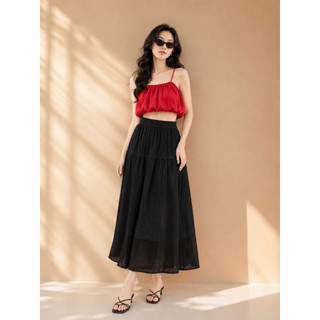 SWANLAKE | Chân Váy Nữ Maxi Dài Dáng Xòe Tầng Lưng Thun Chất Tơ Xốp Hàn Công Sở Dạo Phố V12471