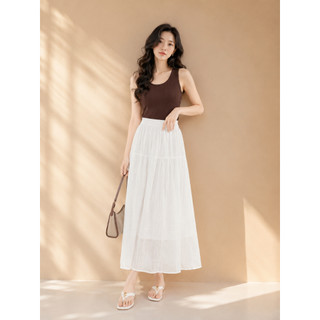 SWANLAKE | Chân Váy Nữ Maxi Dài Dáng Xòe Tầng Lưng Thun Chất Tơ Xốp Hàn Công Sở Dạo Phố V12471