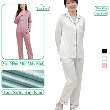 Pijama Lụa Mặc Nhà Mặc Ngủ Nữ Dài Tay Cao Cấp Madela, Đồ Ngủ Pijama Lụa Mặc Nhà Nữ Dài Tay Cao Cấp