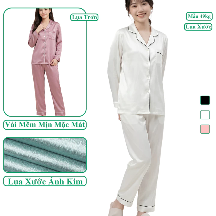 Women's Silk Long-sleeve Pajamas Pijama Madela