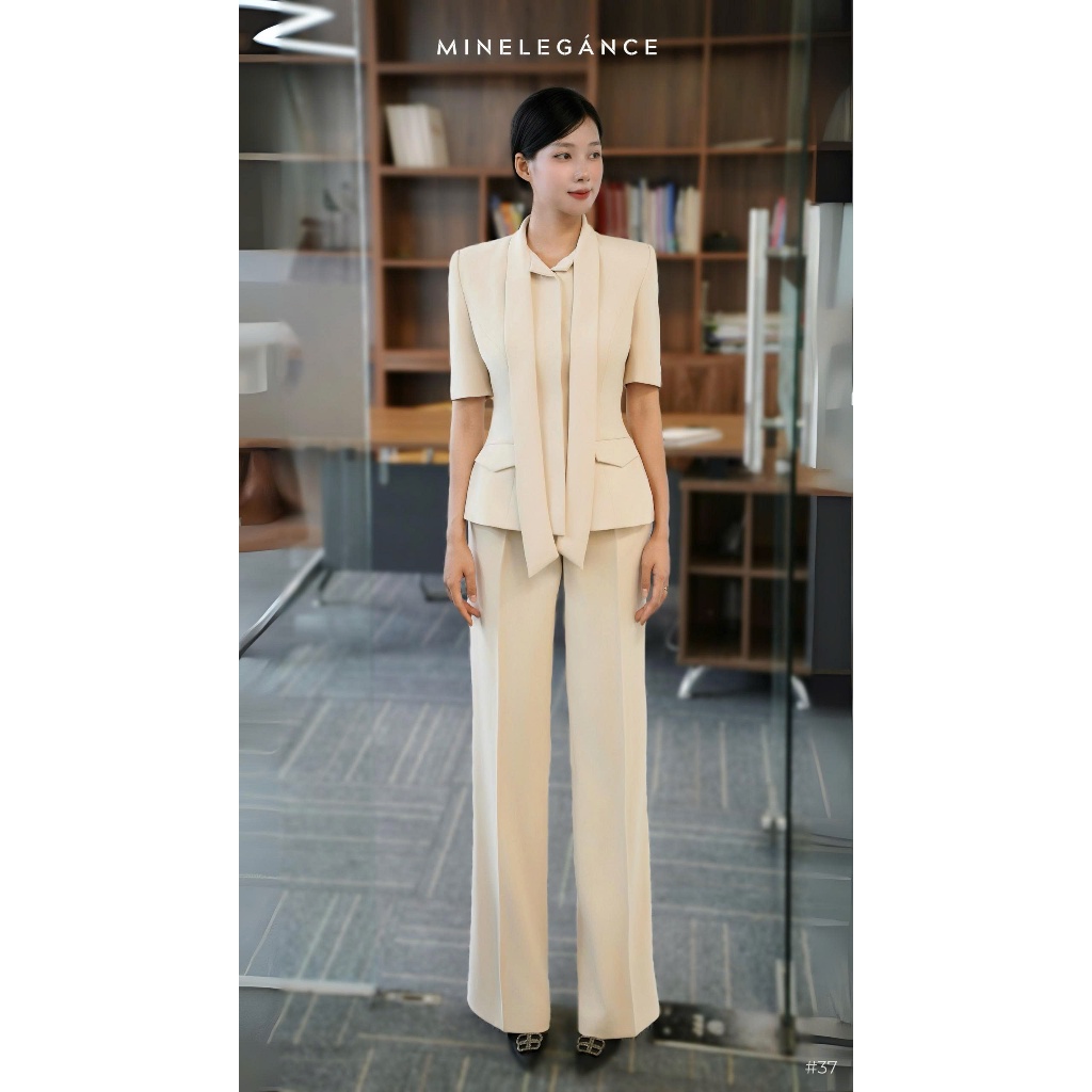 MINELEGÁNCE- SET CỔ NƠ QUẦN ỐNG ĐỨNG CÔNG SỞ, SANG TRỌNG - MIN37