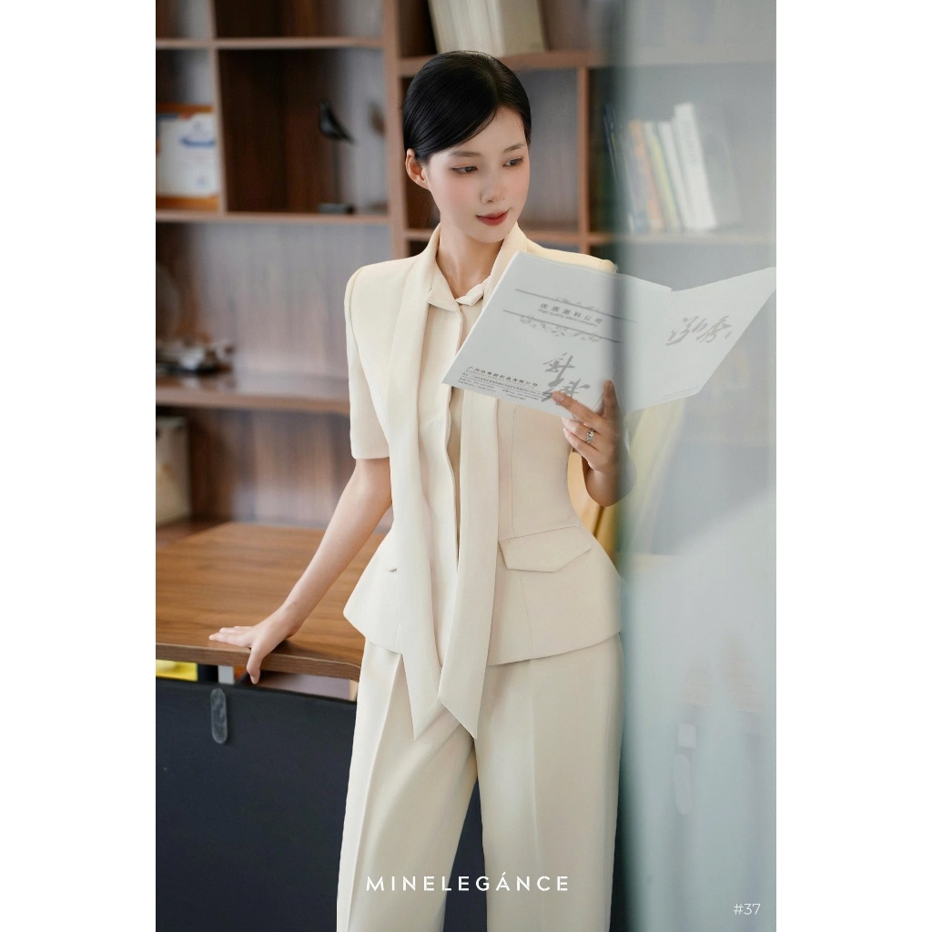 MINELEGÁNCE- SET CỔ NƠ QUẦN ỐNG ĐỨNG CÔNG SỞ, SANG TRỌNG - MIN37
