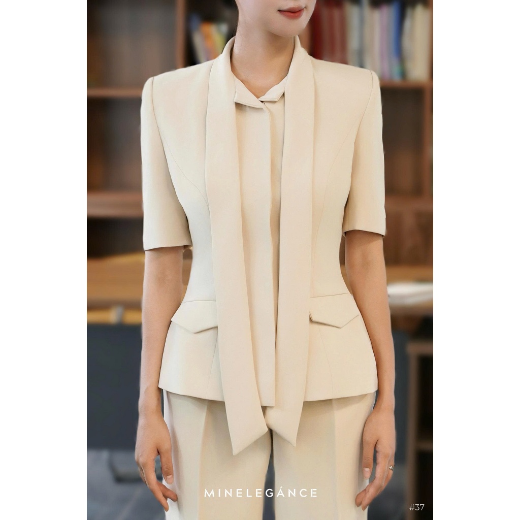 MINELEGÁNCE- SET CỔ NƠ QUẦN ỐNG ĐỨNG CÔNG SỞ, SANG TRỌNG - MIN37