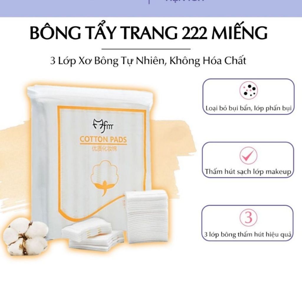 Bông tẩy trang 1 túi 222 miếng Ova cotton pad 3 lớp, chất liệu từ xơ bông tự nhiên