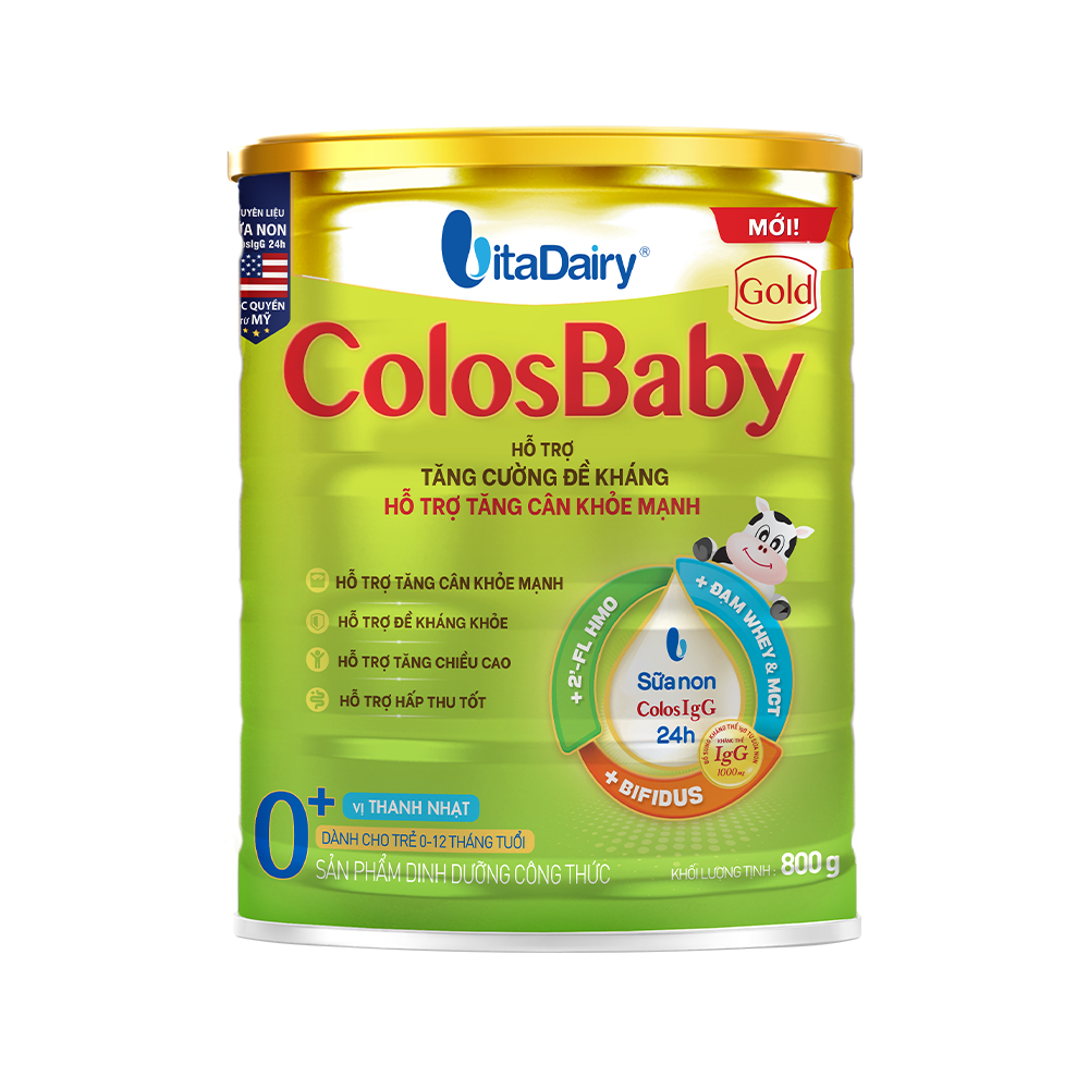 Sữa ColosBaby Gold Vị Thanh Nhạt 800g Vitadairy, IgG Tăng Đề Kháng Cho Bé, Dễ Uống - TN Baby