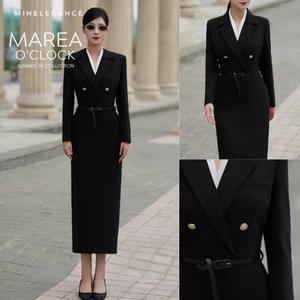 MINELEGÁNCE - VÁY CỔ VEST PHỐI KHUY DÁNG DÀI THANH LỊCH, SANG TRỌNG - MIN307