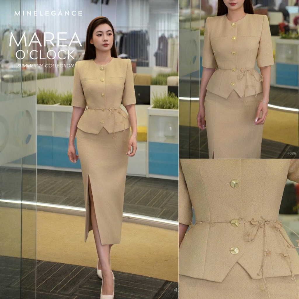 MINELEGÁNCE | SET VEST CỔ TRÒN ÁO PHỐI KHUY THANH LỊCH, CÔNG SỞ- MIN386