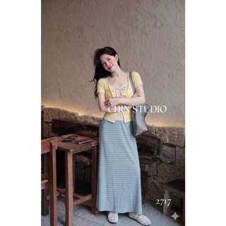 Áo thun mềm pha chấm bi buộc cộc co giãn
