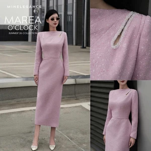 MINELEGÁNCE | ĐẦM CỔ THUYỀN CÁCH ĐIỆU XẾP LY THANH LỊCH, SANG TRỌNG - MIN468