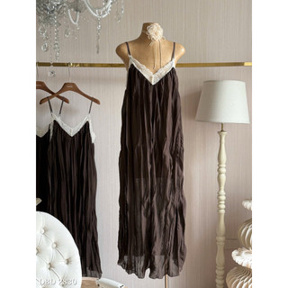 Váy Tơ Maxi 2 Dây Ren Ngực Đính Ngọc Chuẩn Linh Hoàng