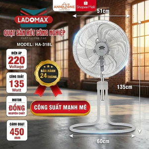 Quạt Sàn Rút Công Nghiệp LADOMAX 135W ANNAZONE Motor 100% Lõi Đồng, 5 Tốc Độ Gió, Bảo Hành 24 Tháng Chính Hãng AnnaZone