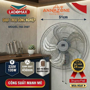 Quạt Treo Công Nghiệp LADOMAX 135W ANNAZONE - Motor 100% Lõi Đồng, Gió Cực Mạnh, Tiết Kiệm Không Gian - Bảo Hành 24 Thán