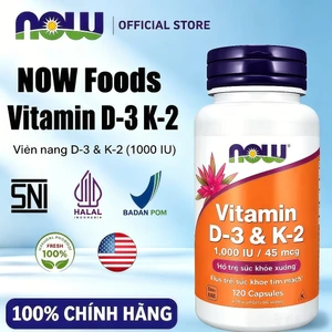 NOW Foods Viên nang Vitamin D3 + K2 1000IU/45mcg, 120 viên