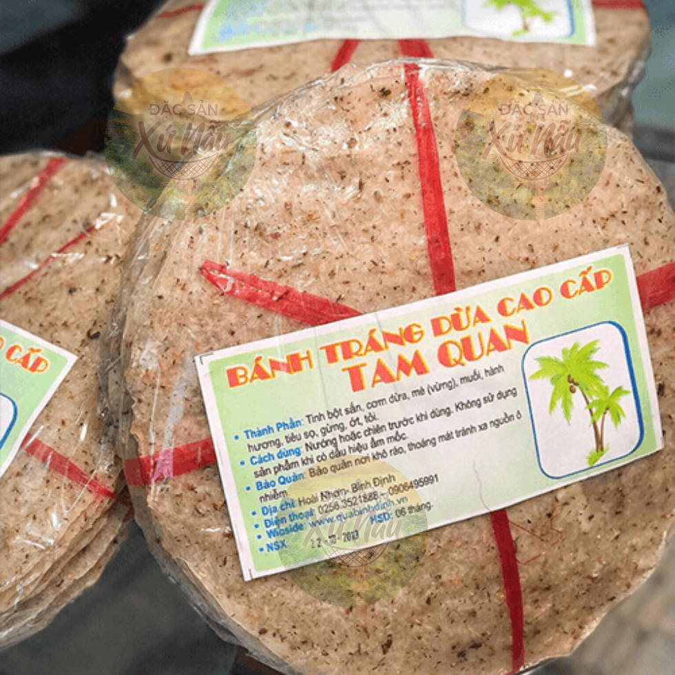 Bánh Tráng Nước Dừa Tam Quan Bình Định Đặc Sản Chính Gốc 10 Cái/Xấp Size 26-28cm - Bánh Đa Dừa Chưa Nướng Giòn Ngon