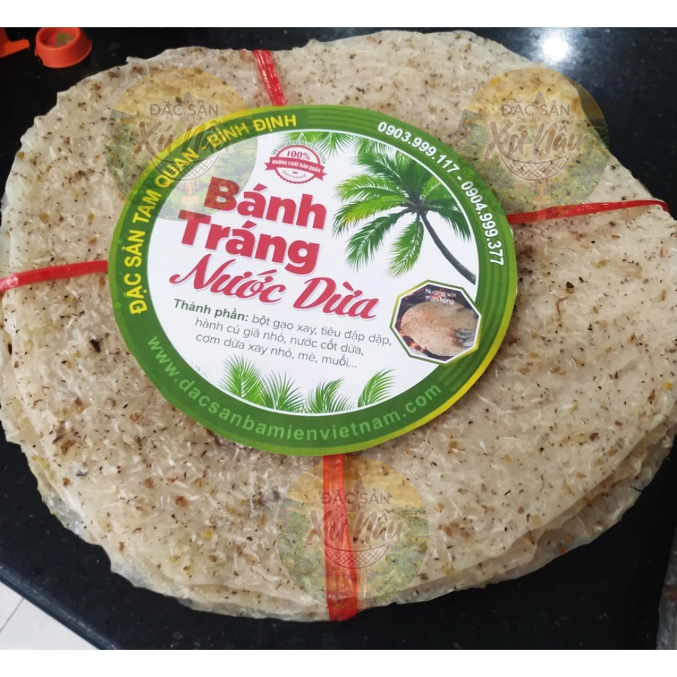 Bánh Tráng Nước Dừa Tam Quan Bình Định Đặc Sản Chính Gốc 10 Cái/Xấp Size 26-28cm - Bánh Đa Dừa Chưa Nướng Giòn Ngon