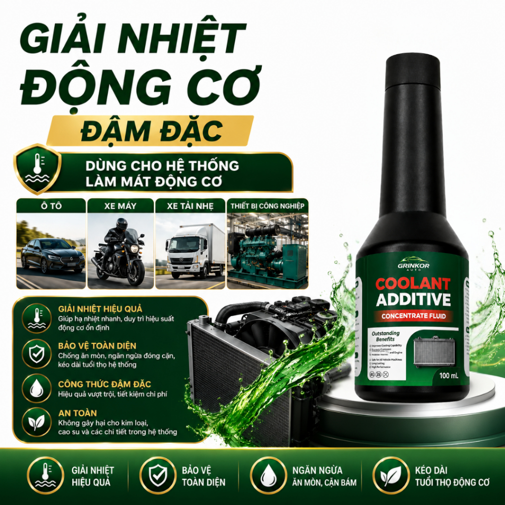 Dung Dịch Nước Làm Mát Đậm Đặc 100ml Grinkor Auto Hỗ Trợ Tản Nhiệt, Hạn Chế Ăn Mòn