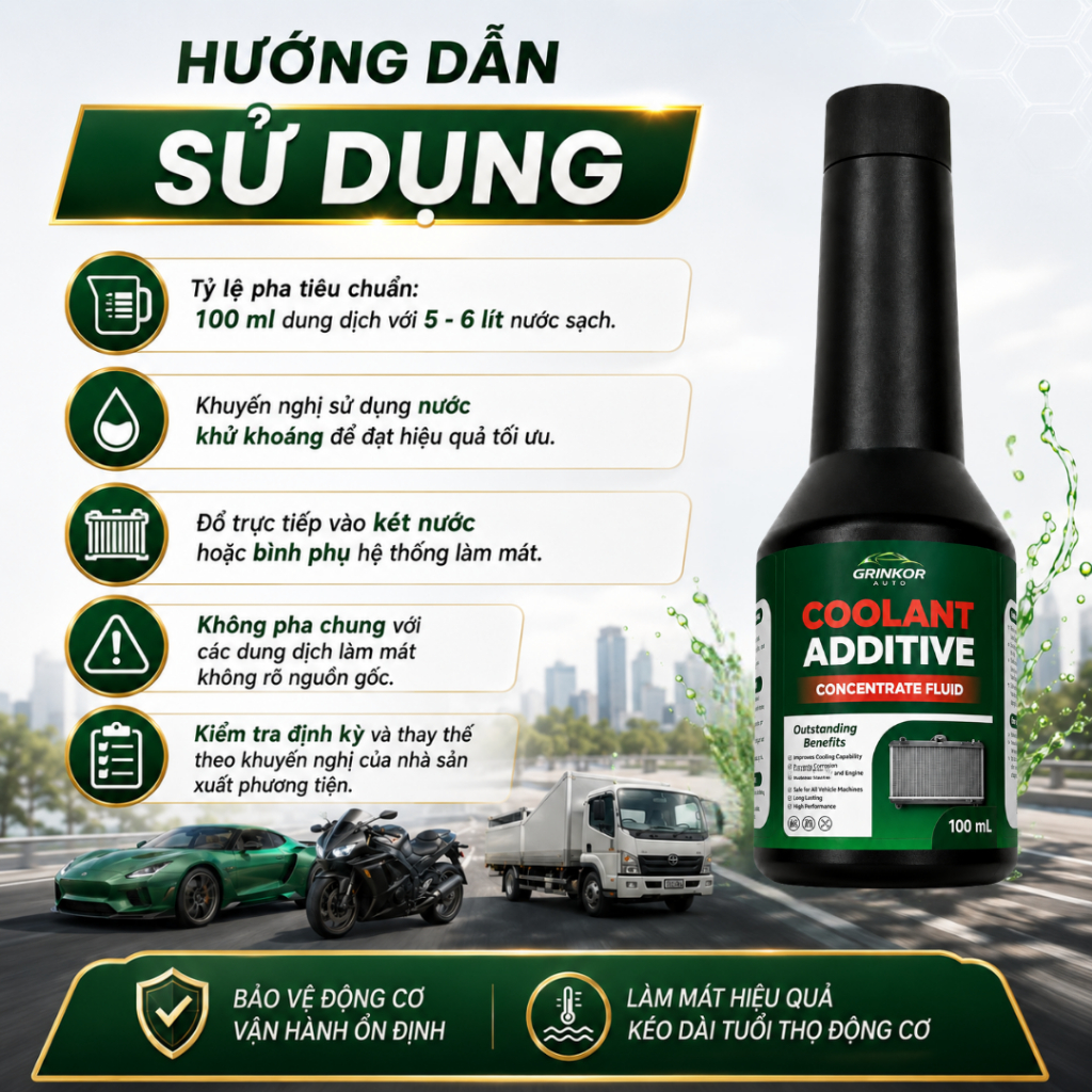 Dung Dịch Nước Làm Mát Đậm Đặc 100ml Grinkor Auto Hỗ Trợ Tản Nhiệt, Hạn Chế Ăn Mòn