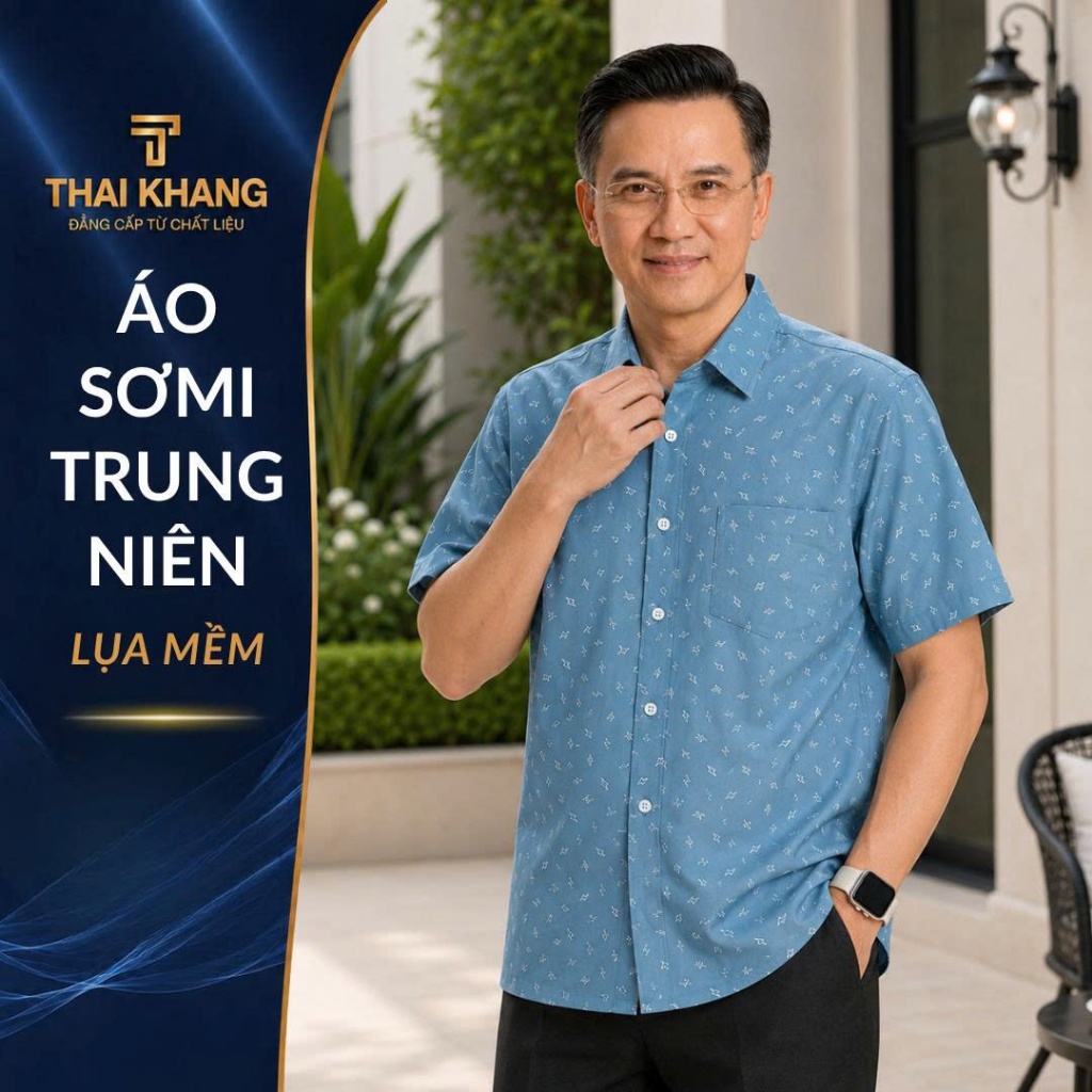 Áo sơ mi nam ngắn tay trung niên THÁI KHANG vải lụa mềm form classic rộng rãi thoải mái  ATK15