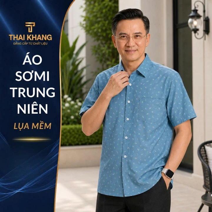 Áo sơ mi nam ngắn tay trung niên THÁI KHANG vải lụa mềm form classic rộng rãi thoải mái ATK15