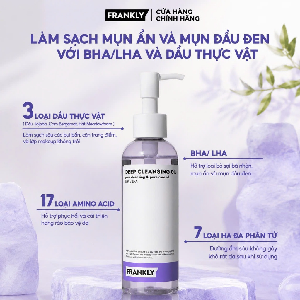 Dầu tẩy trang làm sạch sợi bã nhờn và mụn đầu đen Frankly BHA/LHA 200ml