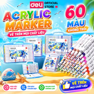 Bút Sơn Acrylic Marker 60 Màu - Ngòi Nhỏ - Lượng Mực Lớn - Chính hãng Deli - DIY Nhiều Bề Mặt