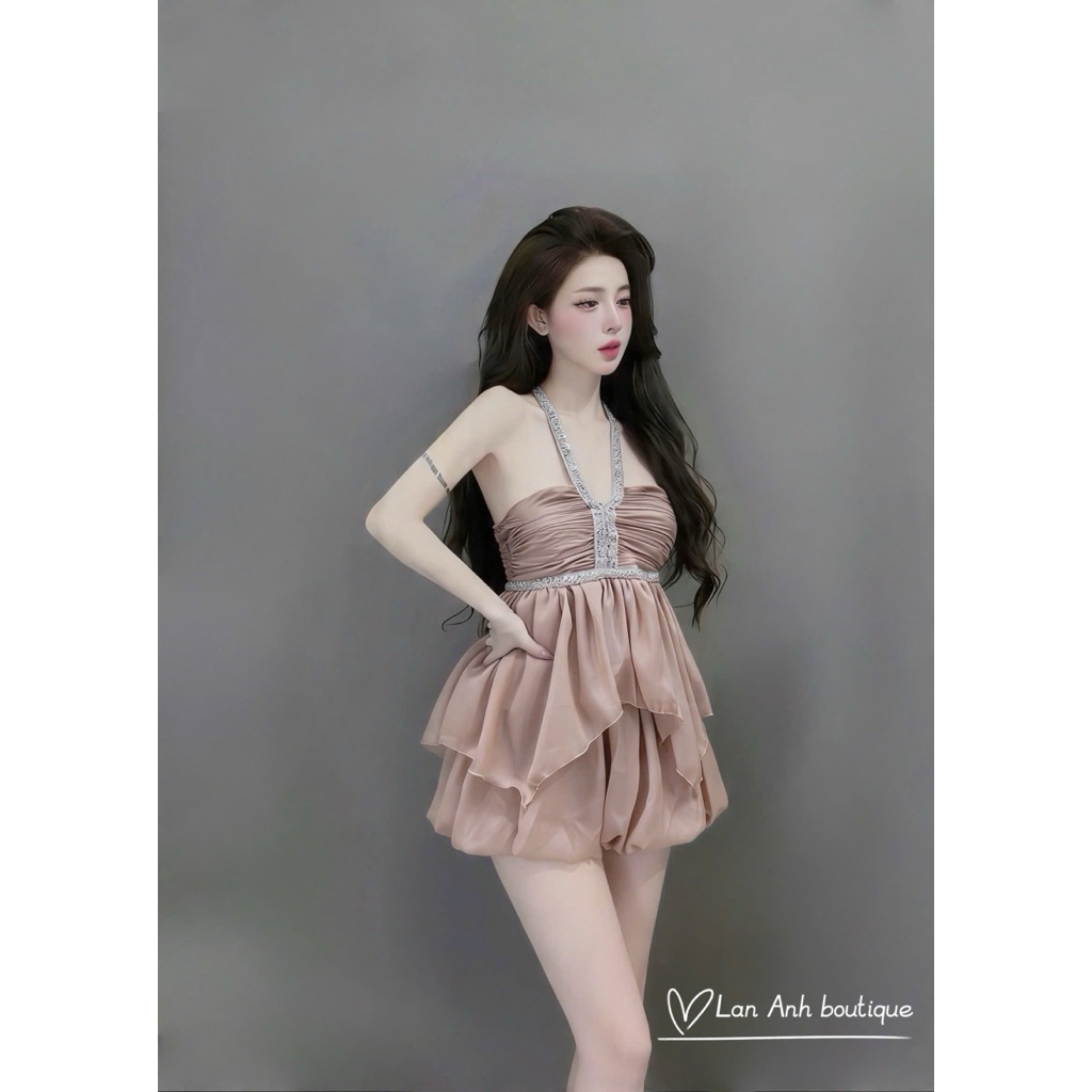 Set váy áo tơ bèo mix chân váy ngắn