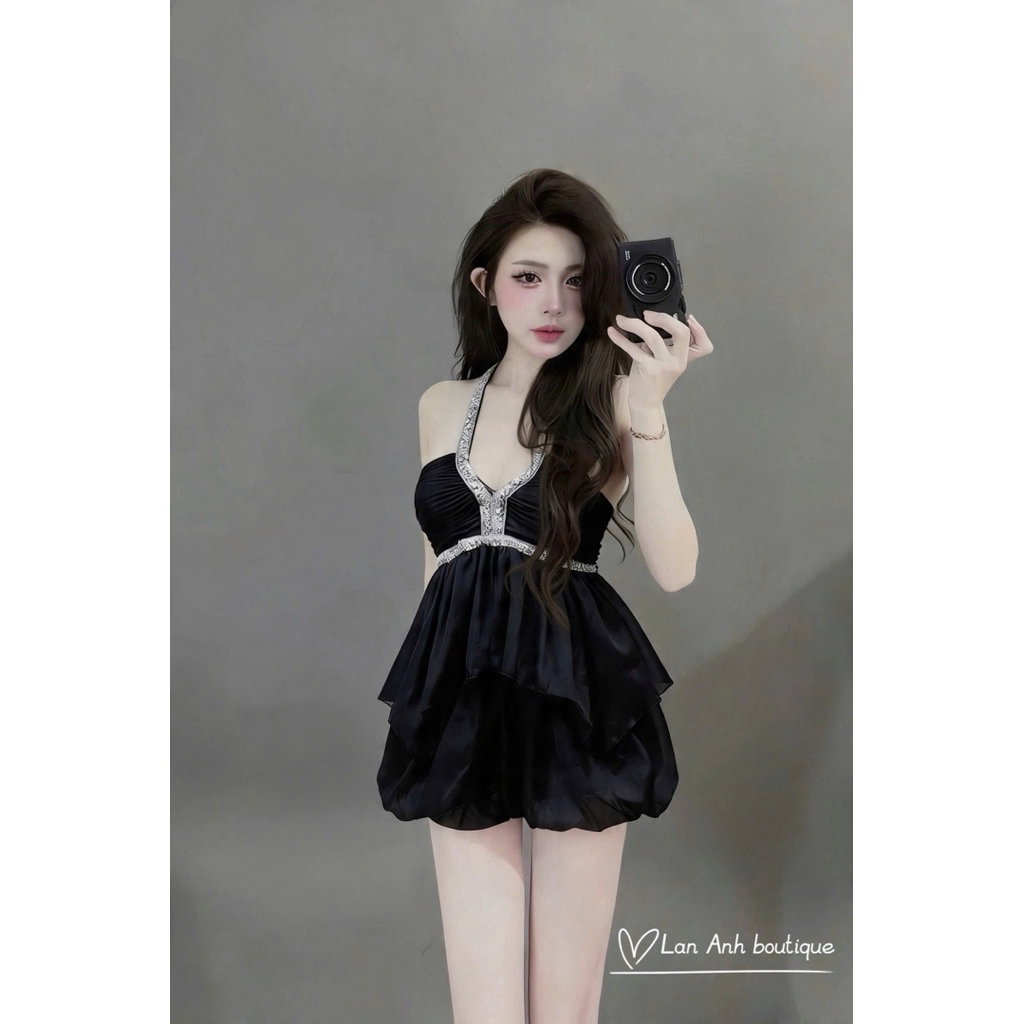 Set váy áo tơ bèo mix chân váy ngắn