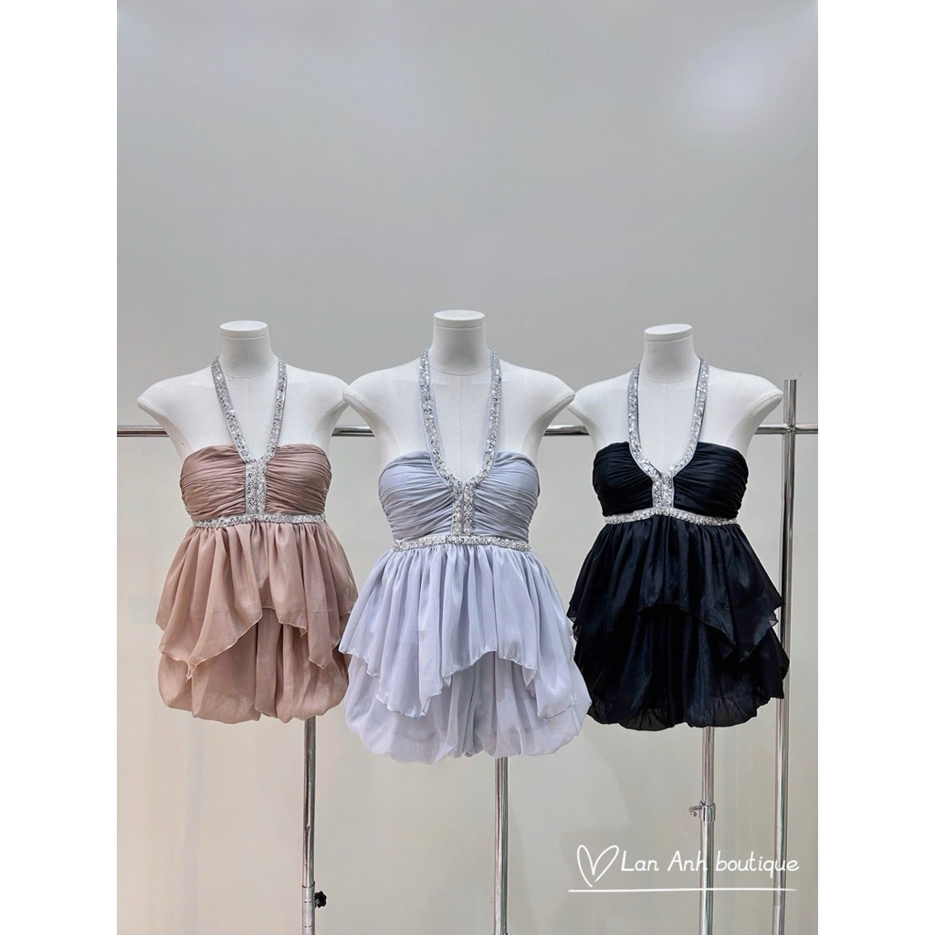 Set váy áo tơ bèo mix chân váy ngắn