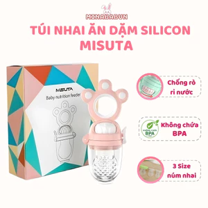 Túi Nhai Misuta Cho Bé Ăn Dặm, Núm Nhai Musuta Cho Bé Ăn Trái Cây Chống Hóc Tặng Kèm Núm
