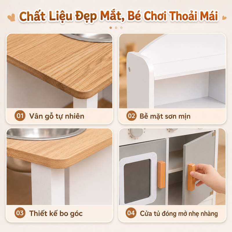 Đồ Chơi Nhà Bếp Bằng Gỗ Kiểu Nhật Cao Cấp - Bộ Đồ Chơi Nấu Ăn Cho Bé Gái An Toàn Giúp Phát Triển Kỹ Năng
